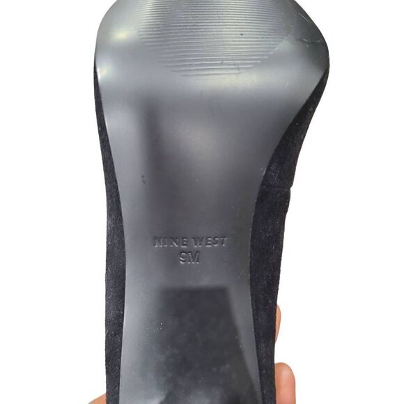 Nine West Sparkle Heels Womens 9M US Black Faux Suede Glitter Chunky High Heels - Picture 6 of 7